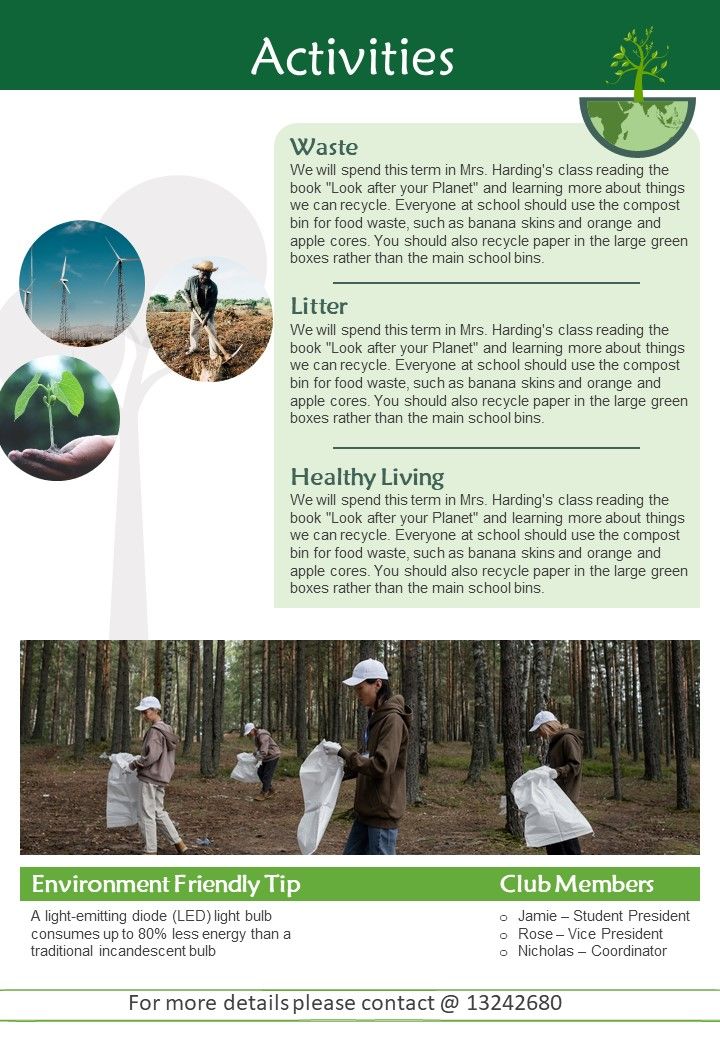 One Pager Newsletter For School Environmental Awareness Club PDF Document PPT Template