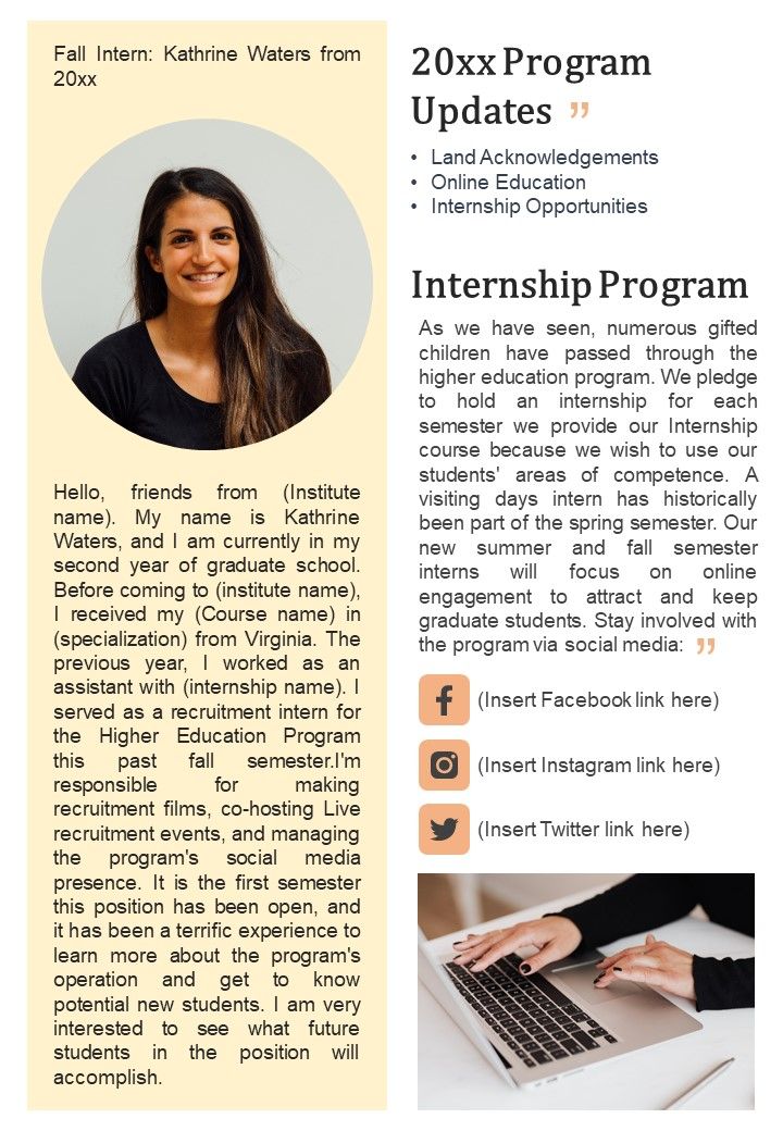 One Pager Newsletter For Virtual Semester Program PDF Document PPT Template
