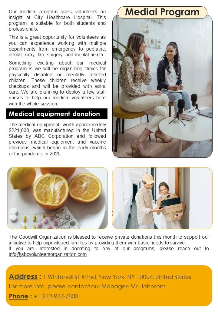 One Pager Non Profit Organization Weekly Newsletter PDF Document PPT Template