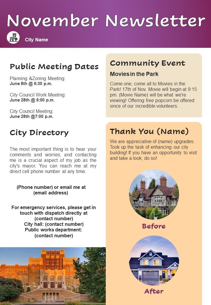One Pager November Month Newsletter For Community Events Highlights PDF Document PPT Template Slide01