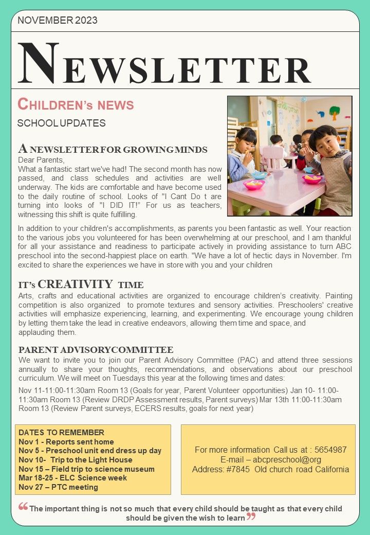 One_Pager_November_Month_Newsletter_For_Kindergarten_PDF_Document_PPT_Template_Slide_1.jpg