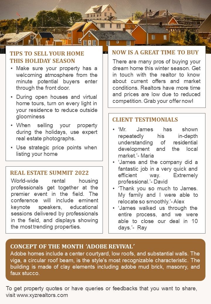 One Pager Real Estate Broker Newsletter For Home Buyers PDF Document PPT Template