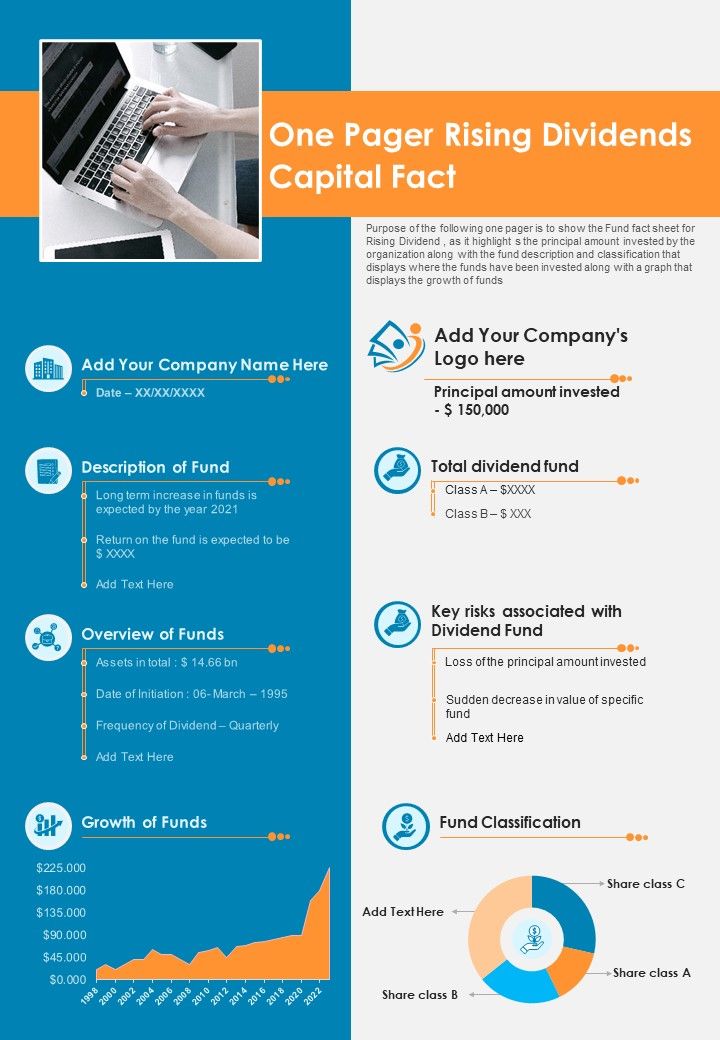 One Pager Rising Dividends Capital Fact PDF Document PPT Template Slide01