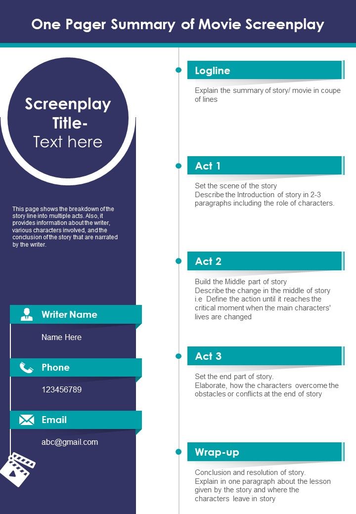 One Pager Summary Of Movie Screenplay PDF Document PPT Template Slide01