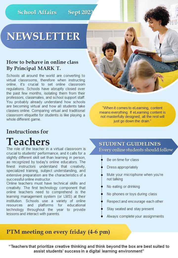 One Pager Virtual Classroom Newsletter Template PDF Document PPT Template Slide01