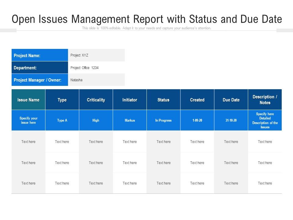 Open_Issues_Management_Report_With_Status_And_Due_Date_Ppt_PowerPoint_Presentation_File_Design_Ideas_PDF_Slide_1.jpg