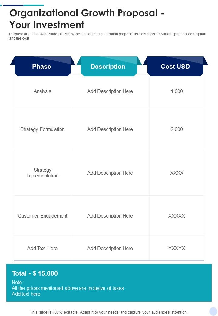 Organizational Growth Proposal Your Investment One Pager Sample Example Document Slide01