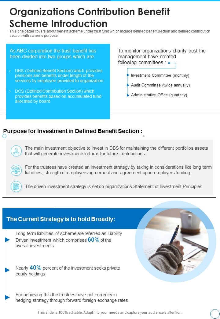 Organizations Contribution Benefit Scheme Introduction Template 135 One Pager Documents Slide01