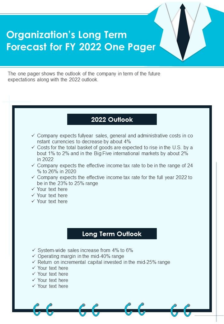 Organizations Long Term Forecast For FY 2022 One Pager PDF Document PPT Template Slide01