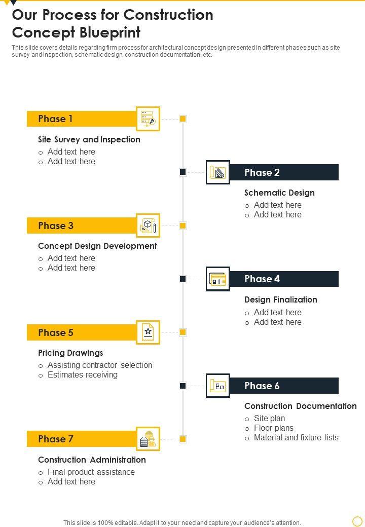 Our Process For Construction Concept Blueprint One Pager Sample Example Document Slide01