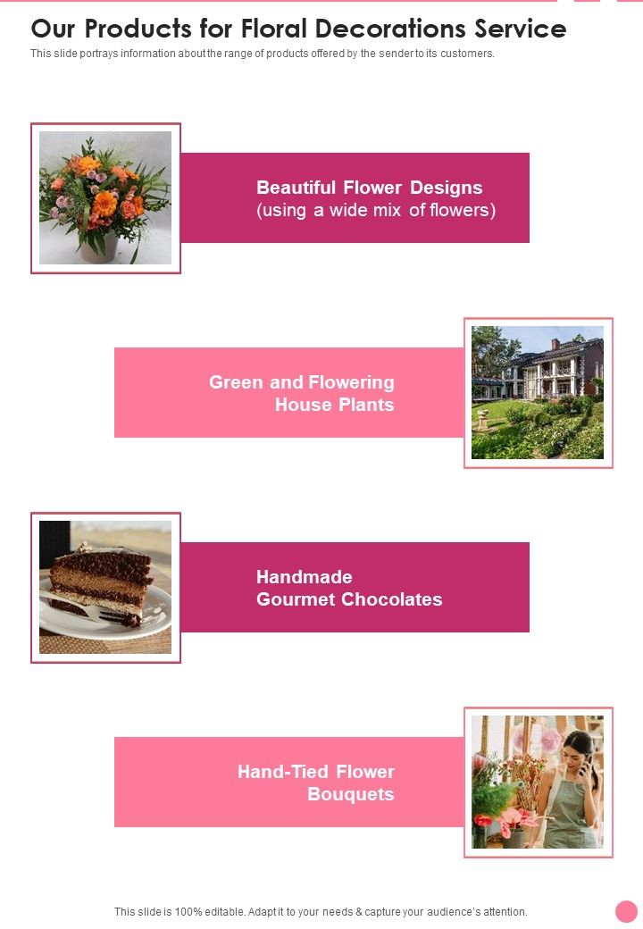 Our Products For Floral Decorations Service One Pager Sample Example Document Slide01