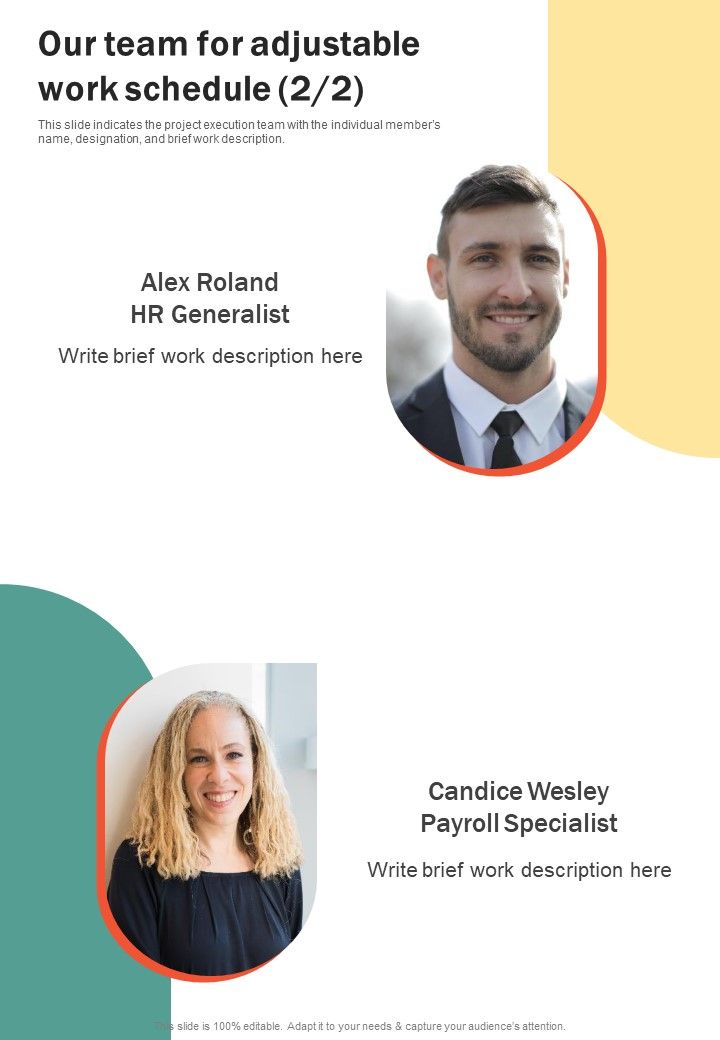 Our Team For Adjustable Work Schedule One Pager Sample Example Document