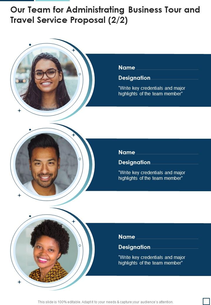Our Team For Administrating Business Tour And Travel Service Proposal One Pager Sample Example Document
