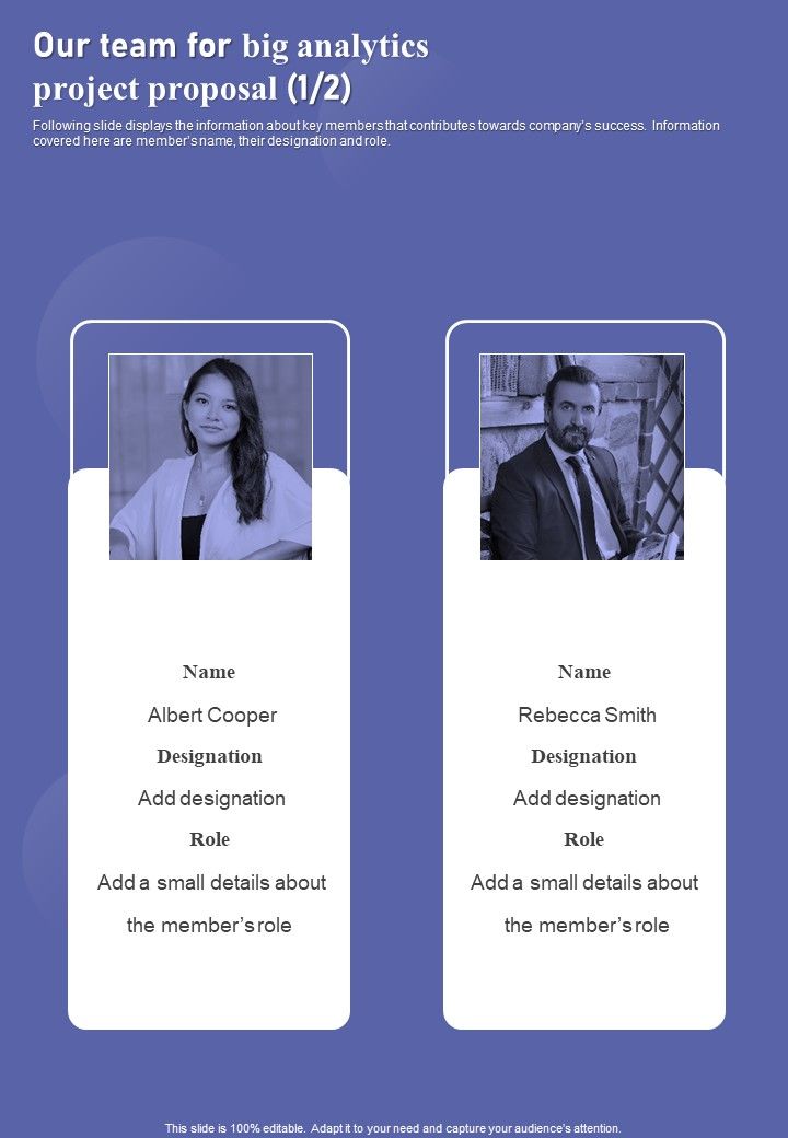 Our Team For Big Analytics Project Proposal One Pager Sample Example Document Slide01