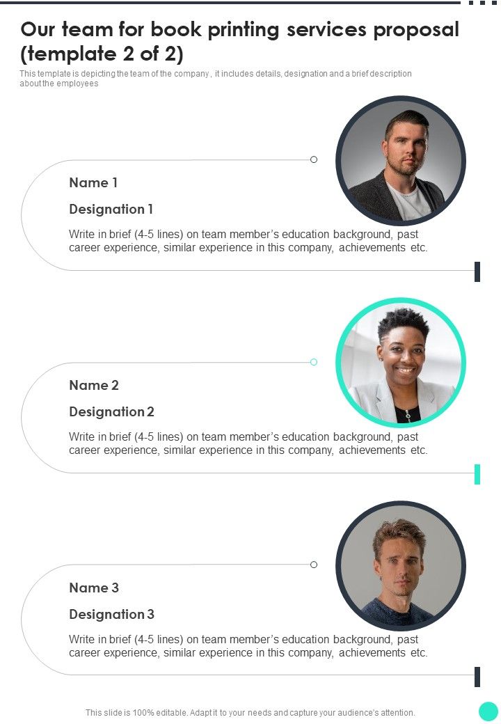 Our Team For Book Printing Services Proposal One Pager Sample Example Document