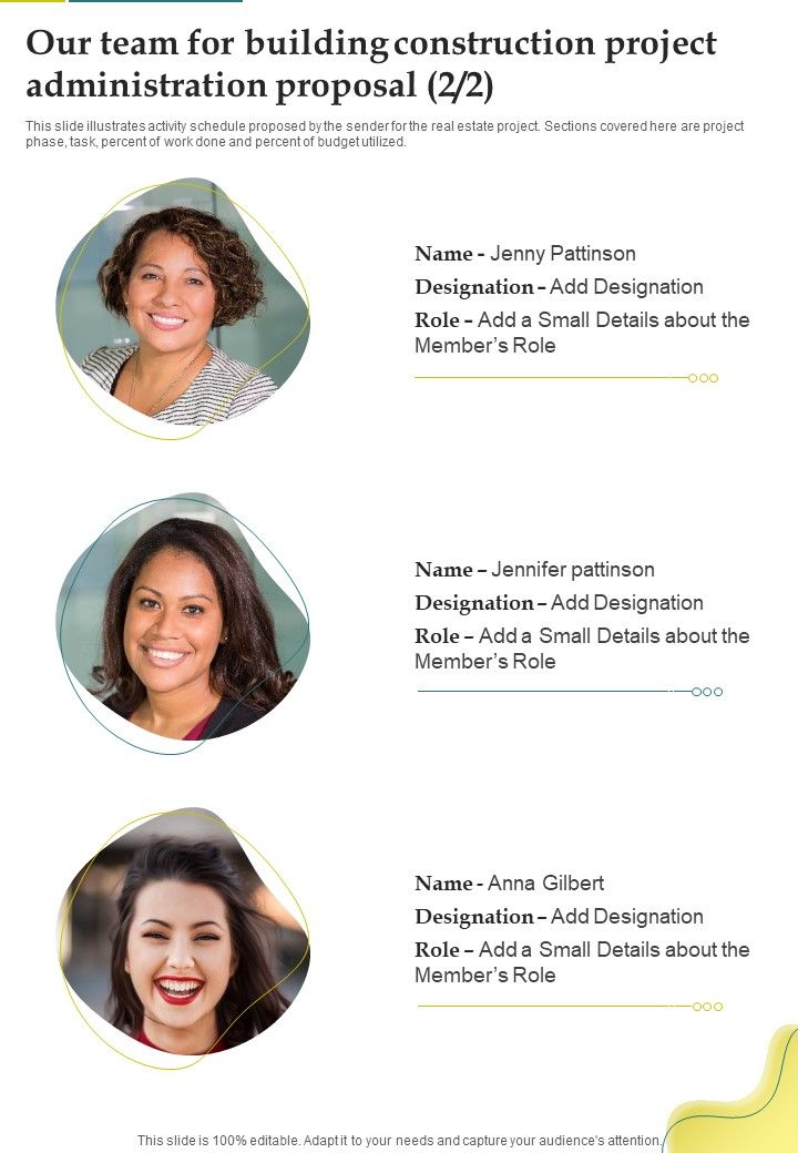 Our Team For Building Construction Project Administration Proposal One Pager Sample Example Document