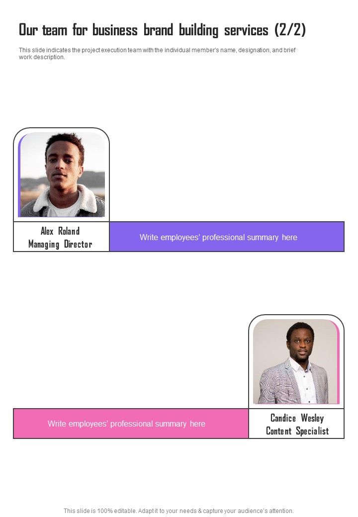 Our Team For Business Brand Building Services One Pager Sample Example Document