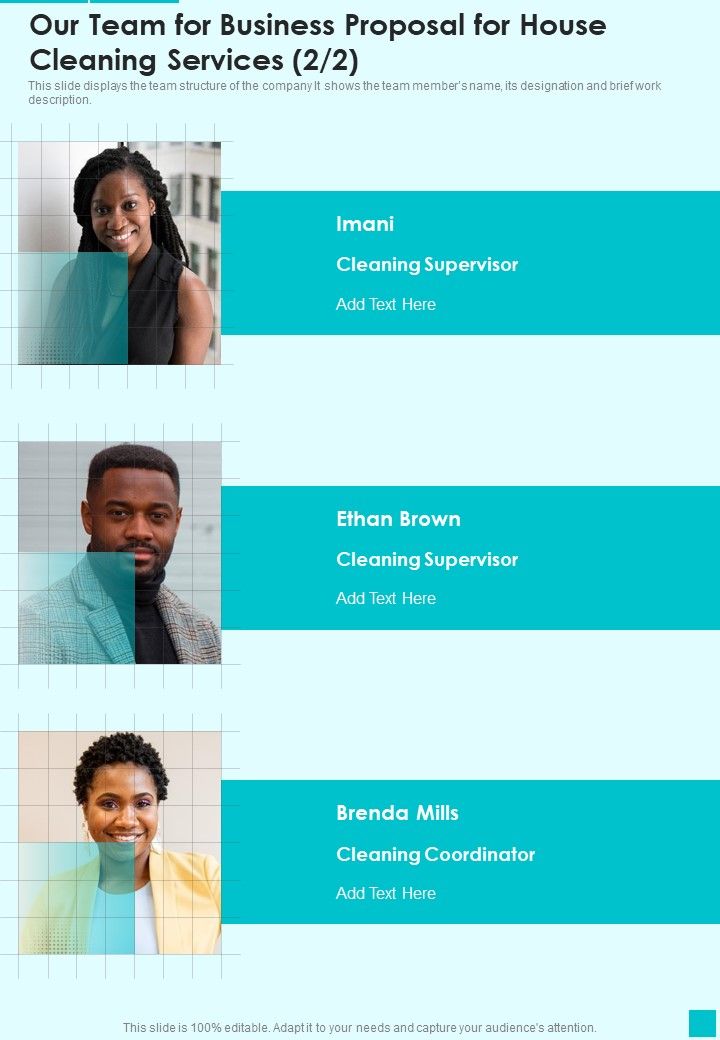 Our Team For Business Proposal For House Cleaning Services One Pager Sample Example Document