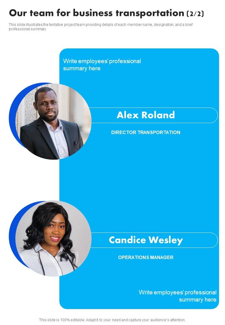 Our Team For Business Transportation One Pager Sample Example Document