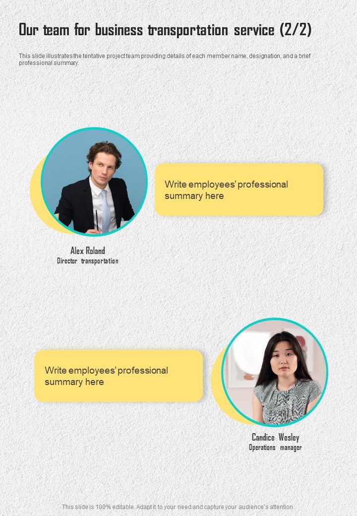 Our Team For Business Transportation Service One Pager Sample Example Document