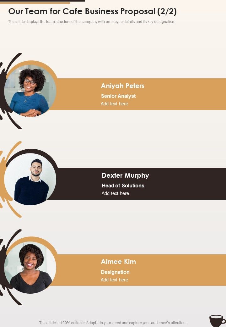 Our Team For Cafe Business Proposal One Pager Sample Example Document
