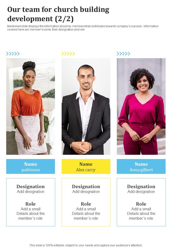 Our Team For Church Building Development One Pager Sample Example Document