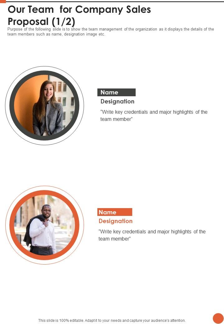 Our Team For Company Sales Proposal One Pager Sample Example Document Slide01