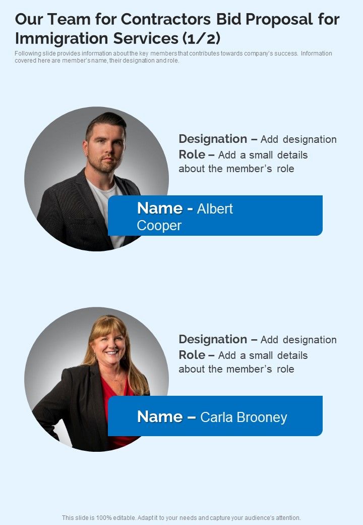 Our_Team_For_Contractors_Bid_Proposal_For_Immigration_Services_One_Pager_Sample_Example_Document_Slide_1.jpg