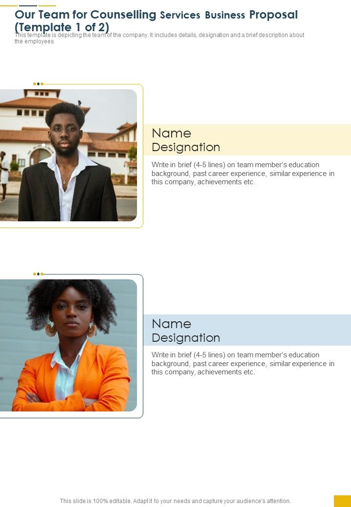 Our_Team_For_Counselling_Services_Business_Proposal_One_Pager_Sample_Example_Document_Slide_1.jpg