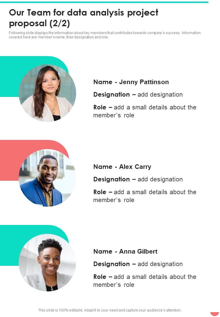 Our Team For Data Analysis Project Proposal One Pager Sample Example Document