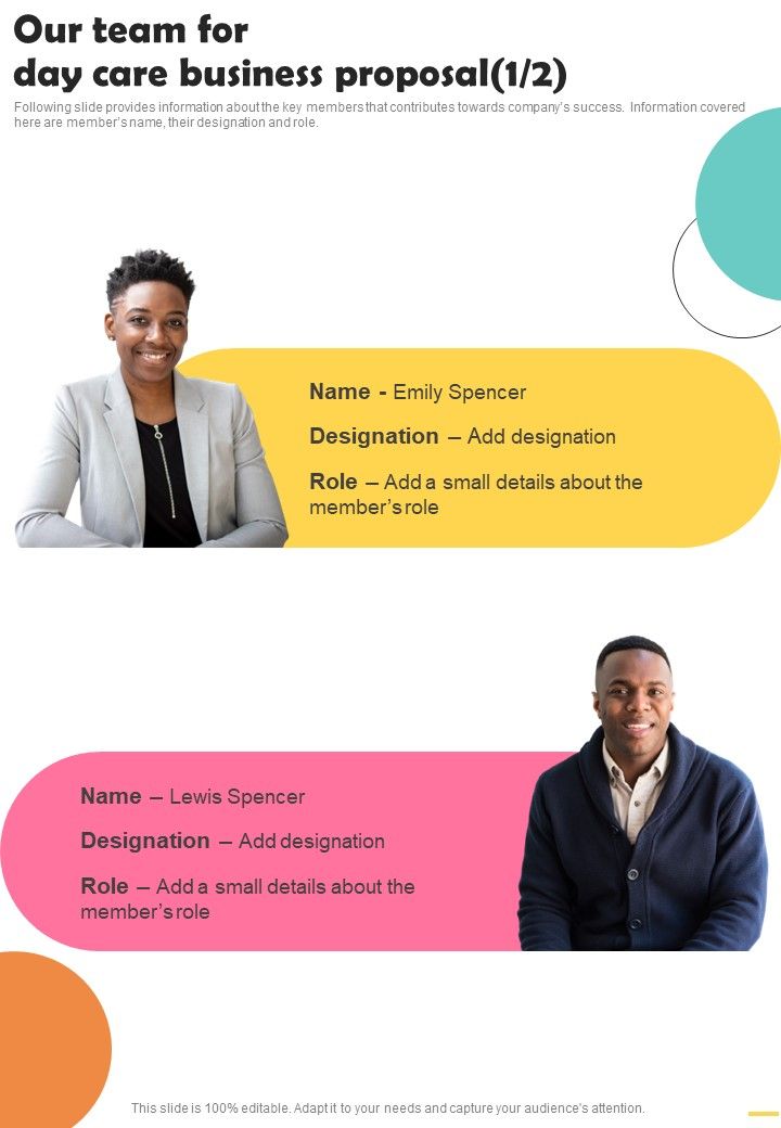 Our_Team_For_Day_Care_Business_Proposal_One_Pager_Sample_Example_Document_Slide_1.jpg