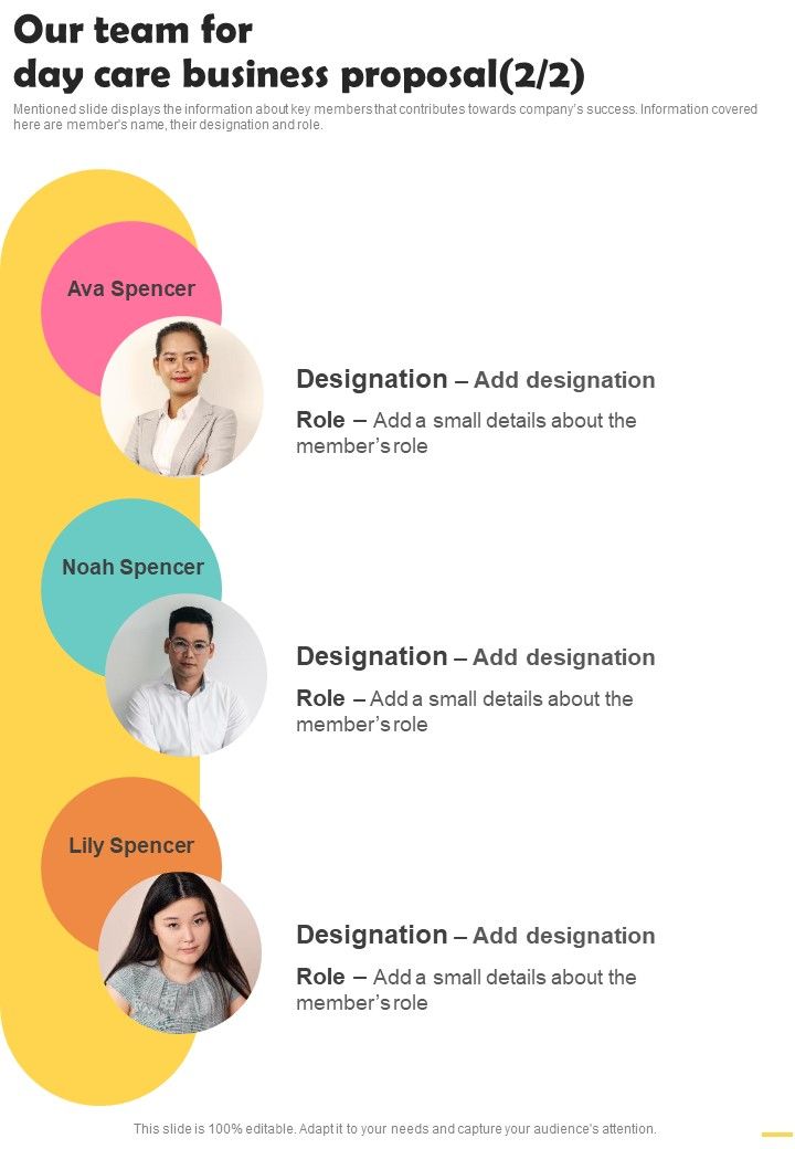 Our Team For Day Care Business Proposal One Pager Sample Example Document