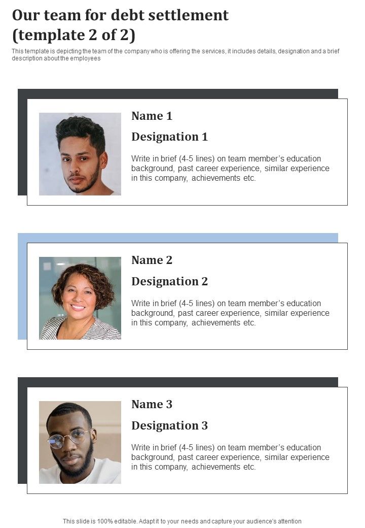 Our Team For Debt Settlement One Pager Sample Example Document
