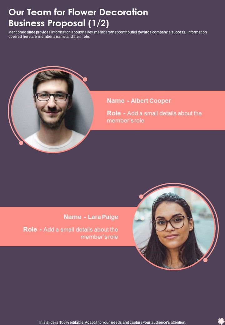 Our_Team_For_Flower_Decoration_Business_Proposal_One_Pager_Sample_Example_Document_Slide_1.jpg