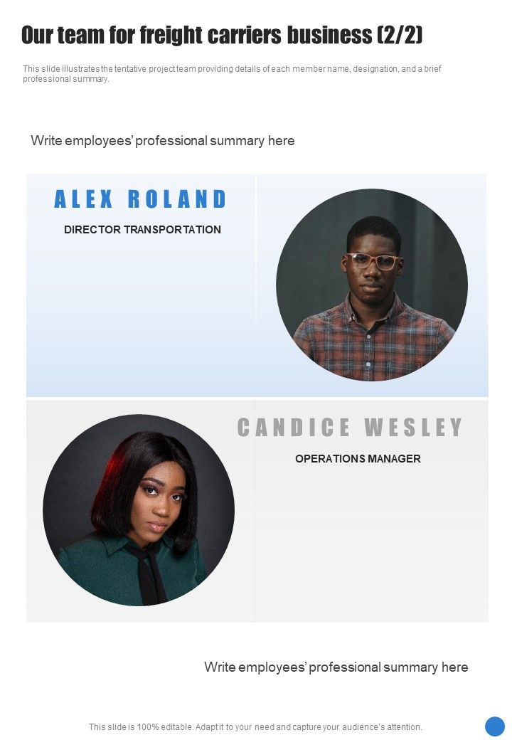 Our Team For Freight Carriers Business One Pager Sample Example Document