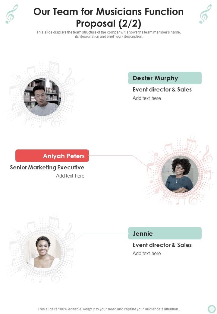 Our Team For Musicians Function Proposal One Pager Sample Example Document