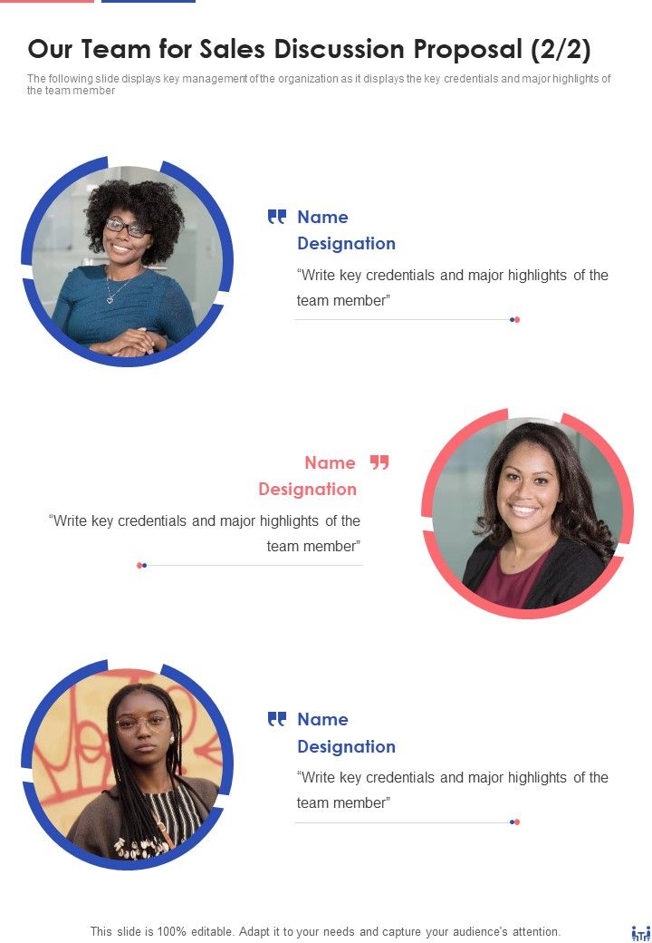 Our Team For Sales Discussion Proposal One Pager Sample Example Document