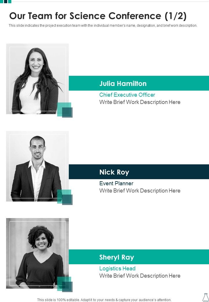 Our Team For Science Conference One Pager Sample Example Document Slide01