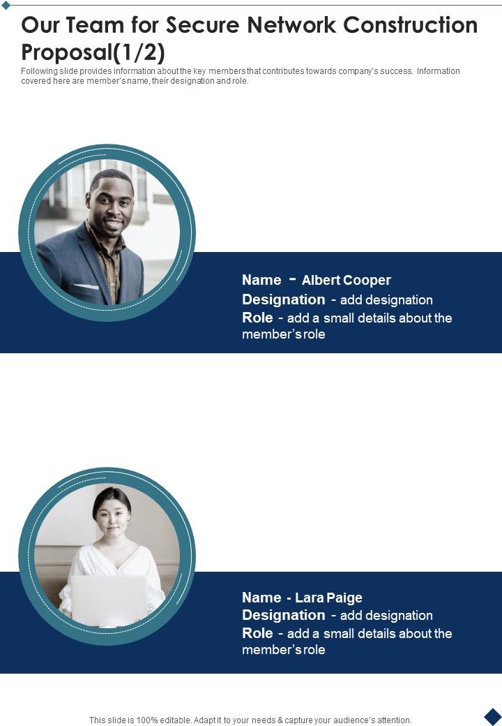 Our Team For Secure Network Construction Proposal One Pager Sample Example Document Slide01