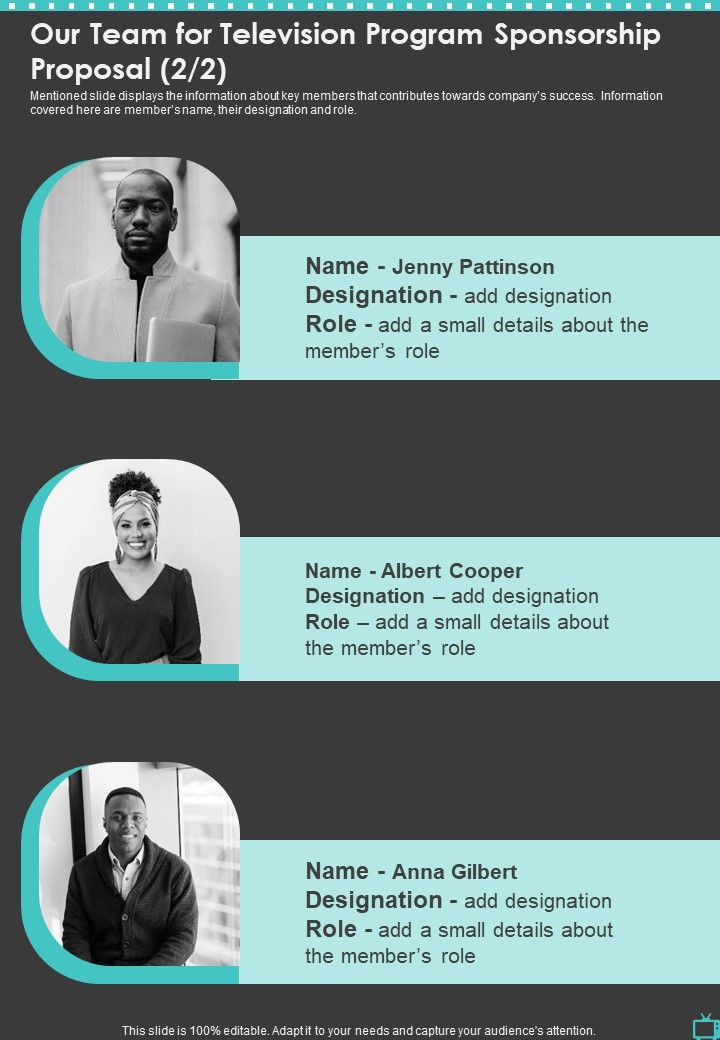 Our Team For Television Program Sponsorship Proposal One Pager Sample Example Document