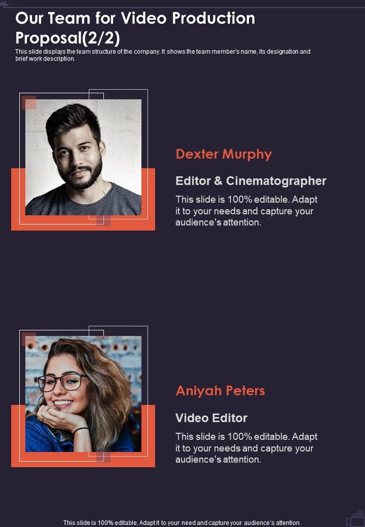 Our Team For Video Production Proposal One Pager Sample Example Document