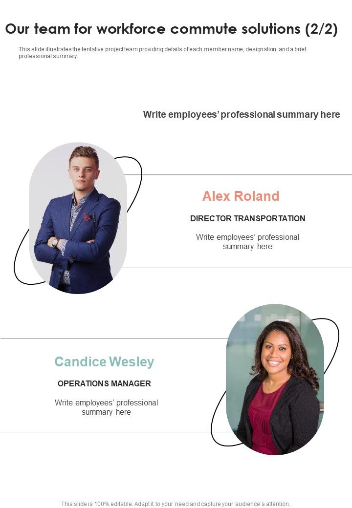 Our Team For Workforce Commute Solutions One Pager Sample Example Document
