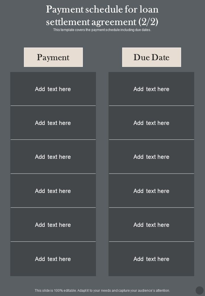 Payment Schedule For Loan Settlement Agreement One Pager Sample Example Document