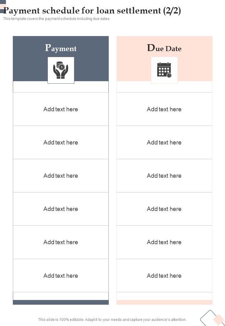 Payment Schedule For Loan Settlement One Pager Sample Example Document