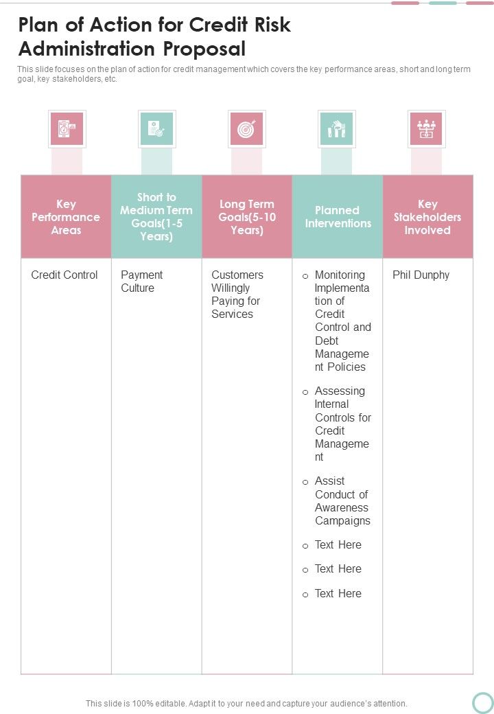 Plan Of Action For Credit Risk Administration Proposal One Pager Sample Example Document Slide01