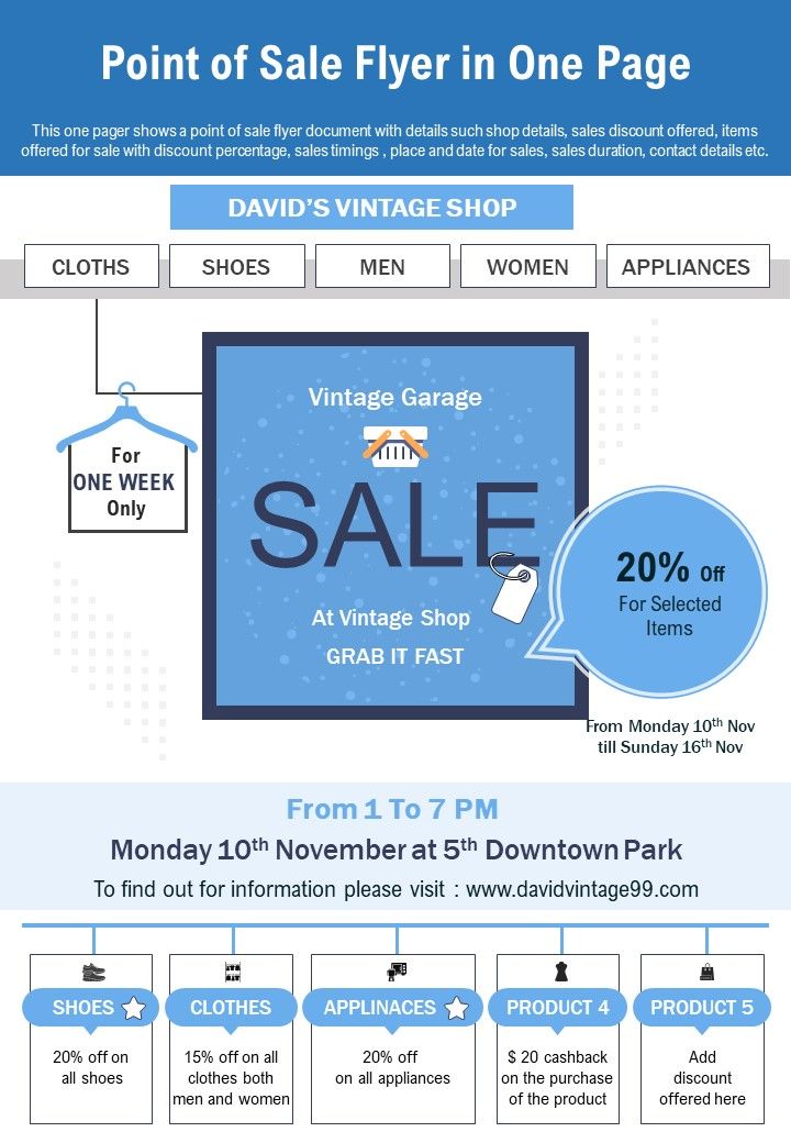 Point Of Sale Flyer In One Page PDF Document PPT Template Slide01
