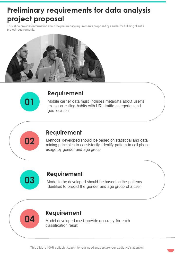 Preliminary Requirements For Data Analysis Project Proposal One Pager Sample Example Document Slide01