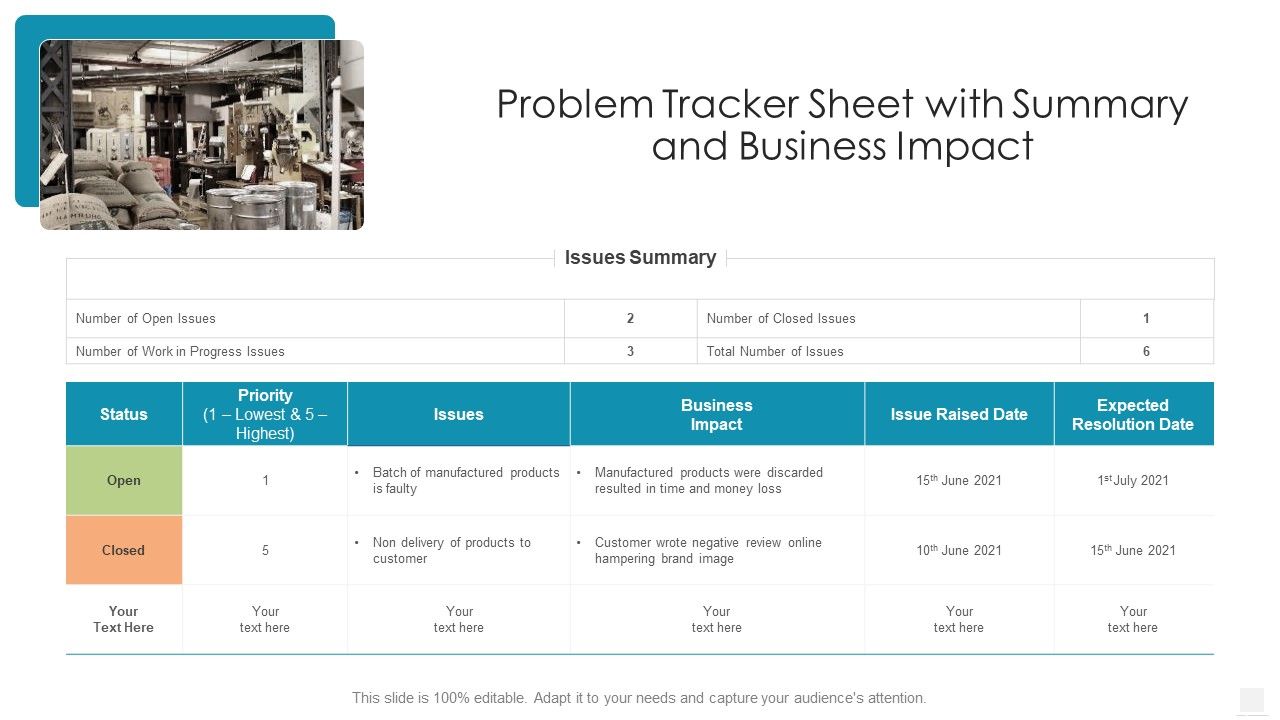 Problem_Tracker_Sheet_With_Summary_And_Business_Impact_Clipart_PDF_Slide_1.jpg