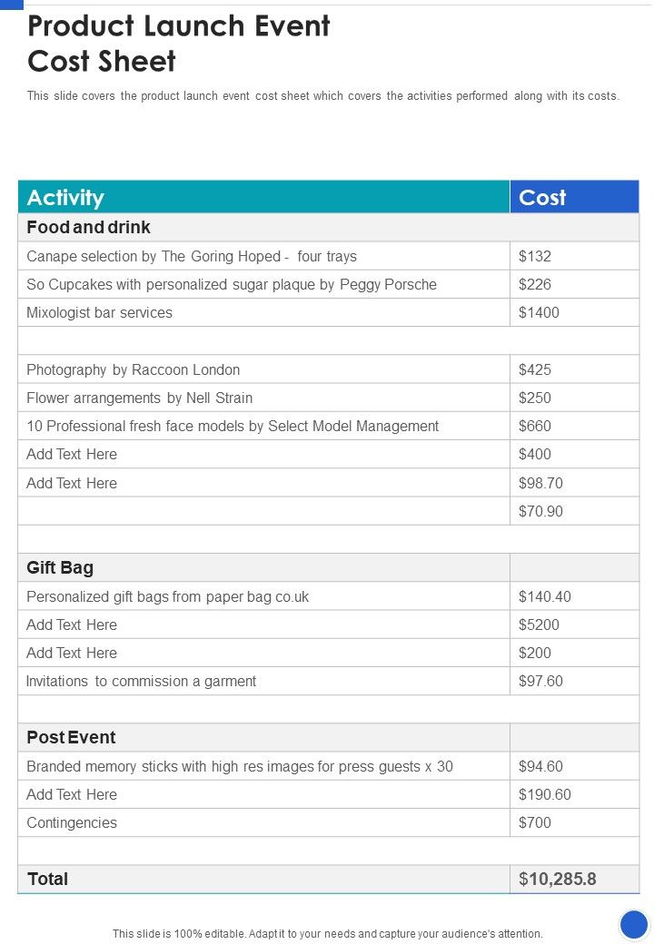 Product Inauguration Occasion Proposal Product Launch Event Cost Sheet One Pager Sample Example Document Slide01