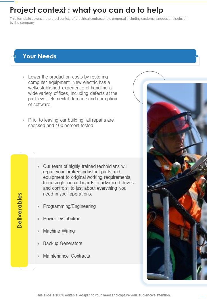 Professional Electrical Contract Services Tender Project Context One Pager Sample Example Document Slide01